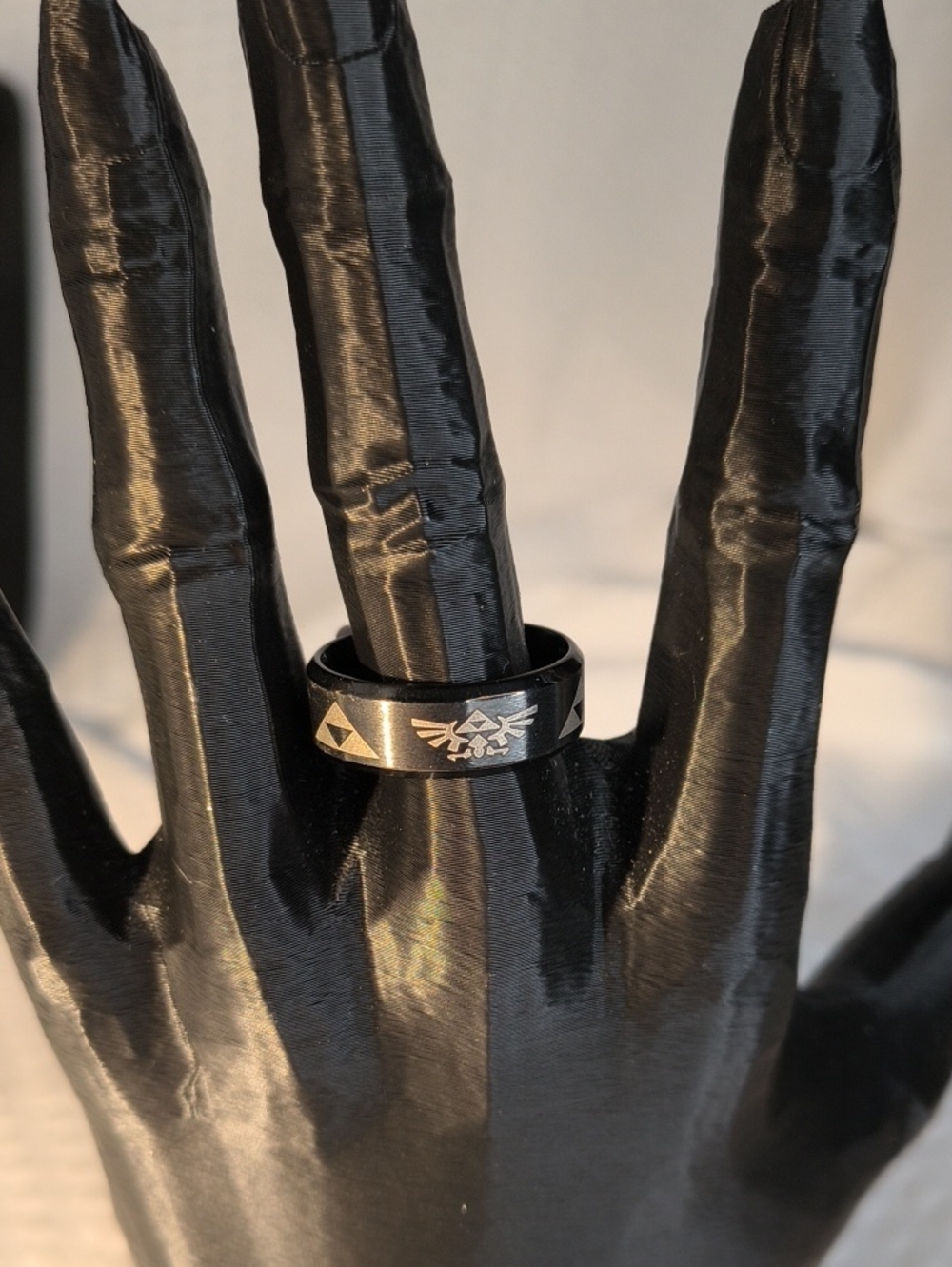 Black Triforce & Hylian Crest Stainless Steel Ring Size 10 With Giftbox L1